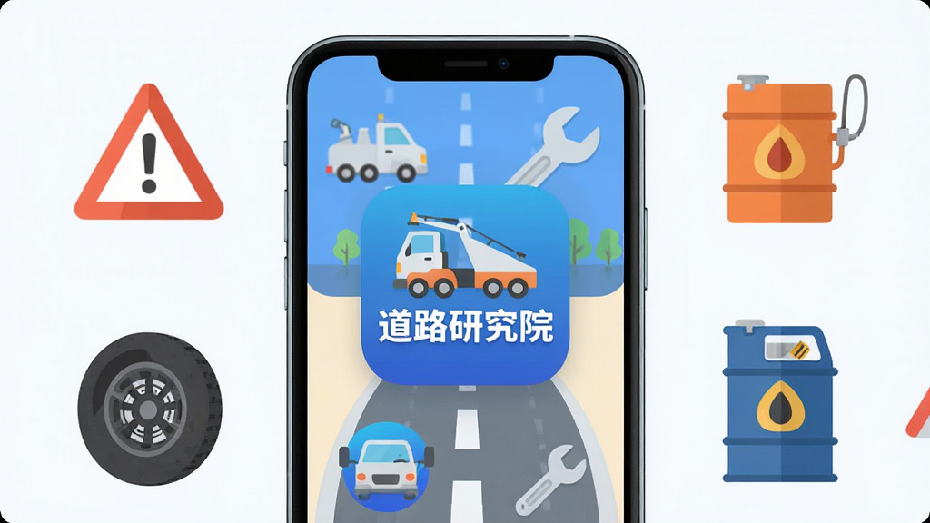 ���廭�����һ�������ֻ���Ļ����Ļ������Ŀ��չʾ�š���·�о�Ժ����APPͼ��������棬���汳���ǵ�·��Ԯ�����⣬���ϳ��Ͱ���ͼ�ꡣ�����ϣ��ֻ����з��ã���Χ�����Ŵ�����·��Ԯ�ı�ƽ��ͼ��Ԫ�أ����羯ʾ���Ǽܡ�������̥����Ͱ���Ű�����������Ǽ����ִ���ƽ����ƣ�ϸ��Բ�󣬻��ʸɾ��������޶���Ԫ�ء�
