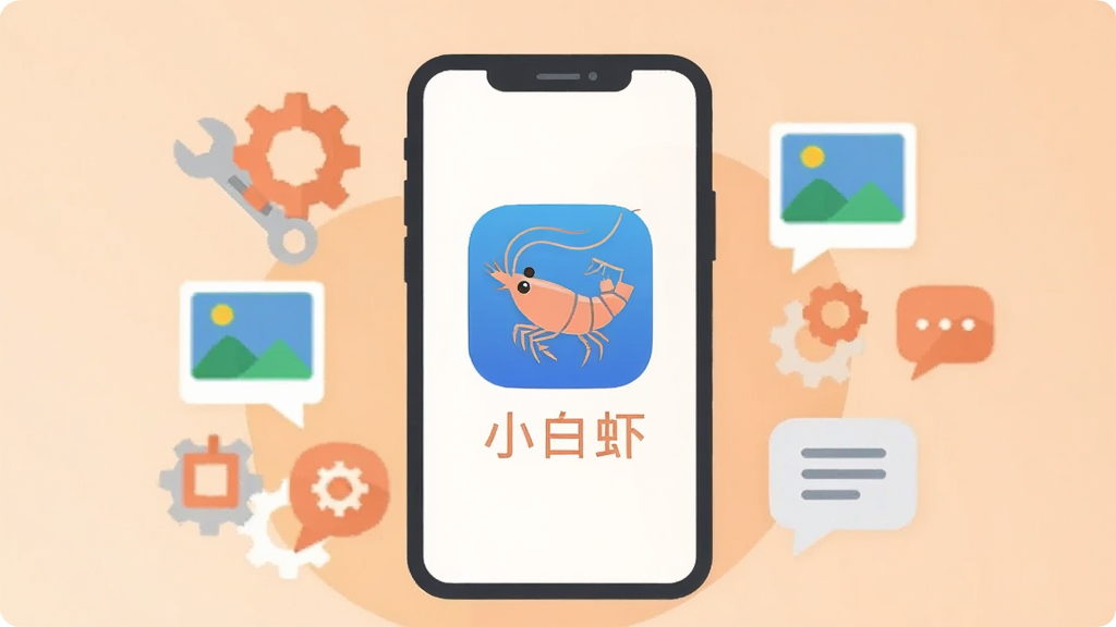 һ�ű�ƽ�����Ĳ廭������������һ�������ֻ����ֻ���Ļ����ʾ��С��Ϻ��App��ͼ������ƣ��ֻ���Χ�����ų��֡����֡�ͼƬ���������ݵ�Сͼ�꣬�������ߺϼ�������Ϊ��͵�ǳ��ɫ���䣬���������ɻ��ã����ʸɾ����޶���Ԫ��