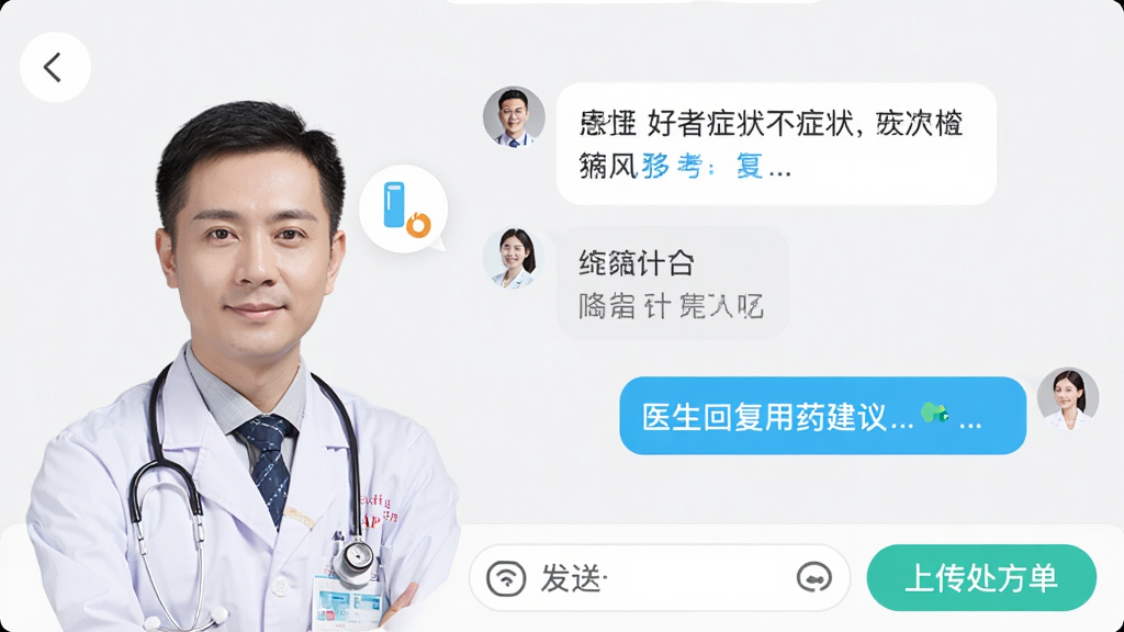 ��ҩʦAPP������������ͼ���һλ���Ű״�ӵ�ҽ��ͷ������࣬�Ҳ��ǶԻ�����չʾ��������֢״��ҽ���ظ���ҩ���飬�ײ��з�����Ϣ���ϴ���������ť������ɾ����࣬���������޶���Ԫ��
