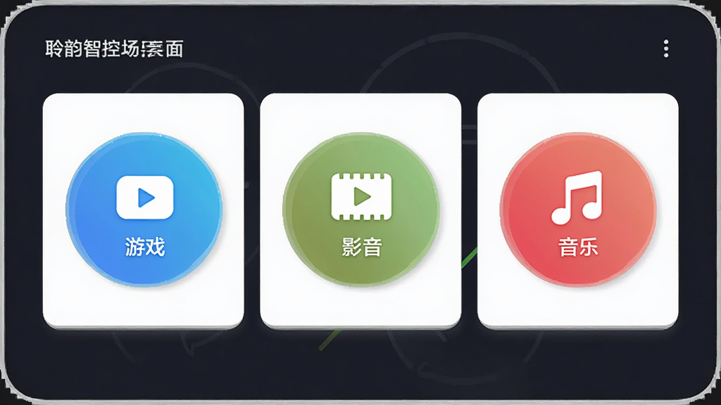 �����ǿس���ģʽ�л����棬����չʾ����Բ��ģʽ��ť�ֱ��ע��Ϸ��Ӱ�������֣�ÿ����ť�ж�Ӧ��ͼ���ɫ�����֣������Ǽ��Ŀ�Ƭʽ���֣�����ƽ����ƣ�ɫ�����������ʸɾ��޶���Ԫ��