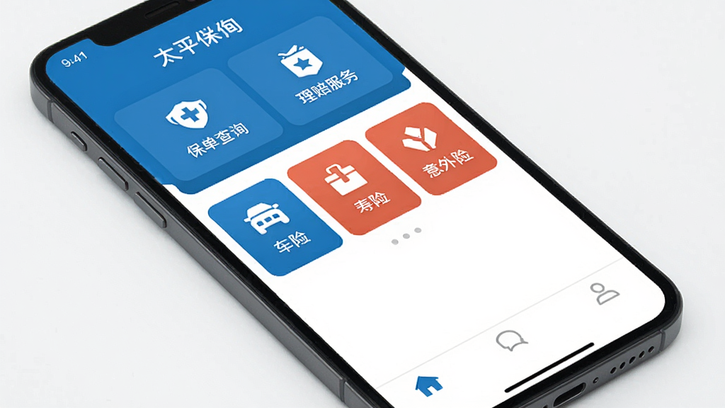 �ֻ���Ļչʾ̫ƽ����APP��ҳ���棬��ɫ��ɫ����������ʾ������ѯ���������ͼ�꣬�м��ǳ��ա����ա������տ����ڣ��ײ������������������ɾ����࣬��ƽ����Ʒ�񣬻����������޶���Ԫ��