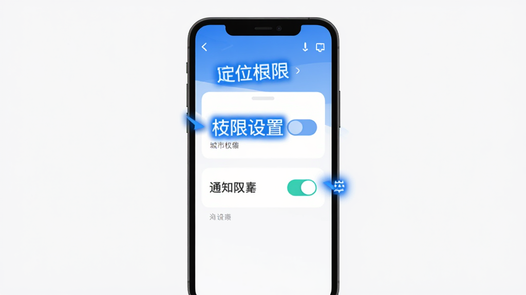 ����ͨAppȨ����������ҳ�棬�ֻ���Ļ��ʾ��λȨ�޺�֪ͨȨ�޿��أ���������ɫ������ʾ���֣��������࣬��ƽ����ƣ����ʸɾ�