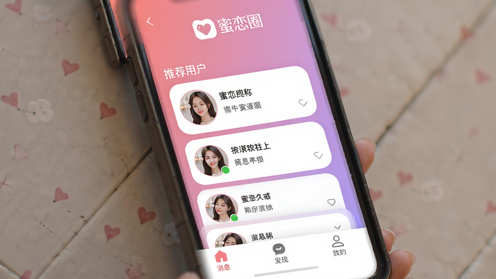 ����Ȧ�罻Ӧ��������չʾ���Ϸ�������Ȧlogo��Ʒ�Ʊ�ʶ���м�Ϊ�Ƽ��û���Ƭ�ٲ������֣�����ͷ���ǳƺ͸���ǩ�����ײ�Ϊ��Ϣ�����֡��ҵ�������������������÷��Ͻ�����ɫ���������ܰ���£�������ɾ������������޶���Ԫ�أ����ʸ���