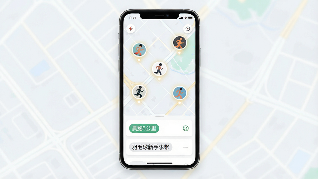 һ��չʾԼ�����APP����ƥ�书�ܵĽ����ͼ������������һ���ֻ�����Ļ����ʾ��ͼ��ɢ���Ŷ���˶���ͷ���ǣ��·���Ƭ�б�չʾ������5���������ë������������ȱ�ǩ������Ϊ�����ֻ�ȫ��չʾ���Ű�������Ϣ�㼶���������Ϊ��ˬ�˶��磬ϸ���ϵ�ͼ��·������ͣ�ͷ��ԲȦ��΢���׺�����ʸ���ɾ��޶���Ԫ��