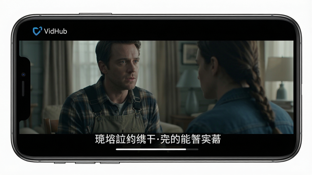 һ��չʾVidHub������Ļ���ܵ�ͼƬ���������ֻ�����������Ƶ�Ļ��棬���־��У���������ʾ��Ӱ�������ײ���������������Ļ���Ű�����Ļλ�ڻ����·����У����дʵ��ϸ�ڰ�����Ļ������������ɫΪ��ɫ���ڱߣ����ʸɾ����޶���Ԫ�أ�ͼƬ�������