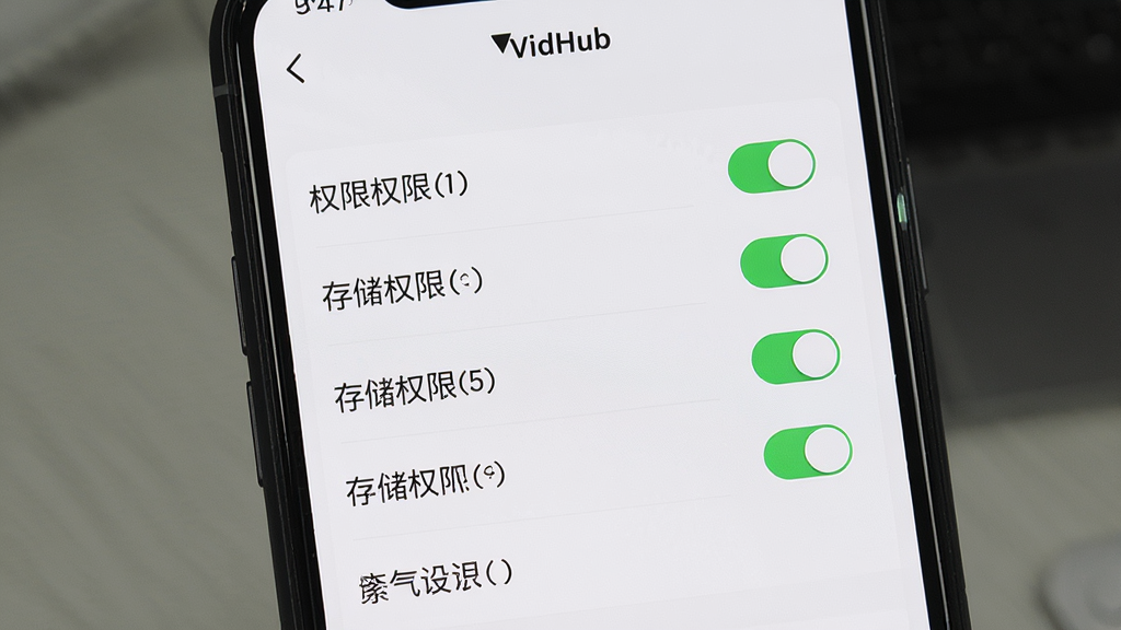 һ��չʾVidHub�������ý����ͼƬ���������ֻ���Ļ��ʾȨ������ҳ�棬�����������Ű���Ȩ��ѡ���������룬����࣬ϸ�ڰ����洢Ȩ�޿���Ϊ����״̬������Ϊ���ģ����ʸɾ����޶���Ԫ�أ�ͼƬ�������