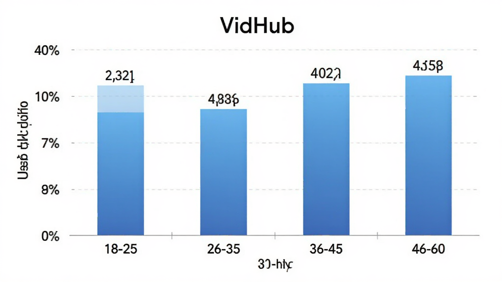 һ��չʾVidHub�û�����ֲ�����״ͼ��������ͼ�������־��У��Ű��Ϻ���Ϊ�����18-25��26-35��36-45��46-60������Ϊ�û�ռ�Ȱٷֱȣ�����ƽ����ϸ�ڰ�����״��ɫΪ��ɫ���䡢���ݱ�ǩ���������ʸɾ����޶���Ԫ�أ�ͼƬ�������
