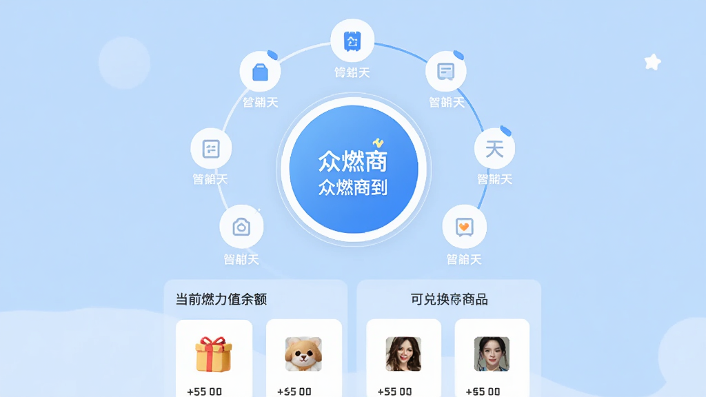 ��ȼ�̳�ǩ��ҳ�棬�м���һ����Բ��ǩ����ť����Χ���������ǩ������ͼ�꣬�·���ʾ��ǰȼ��ֵ���Ϳɶһ���Ʒ�б�������Ϊ����ɫ��������£����־��У����ʸɾ����޶���Ԫ��