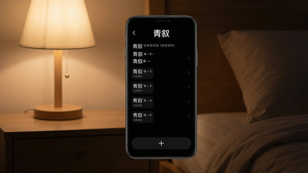 һ��չʾ����App��ɫģʽ�����ͼƬ���������ֻ���Ļ��ʾ�ź�ɫ���������ּ�¼�б�����ɫ���������ɼ��������С�����Logo���ײ���д�¼�¼�ļӺŰ�ť��������ҹ���Ĵ�ͷ���̨�ƣ���������ʣ����ʸɾ��޶���Ԫ��