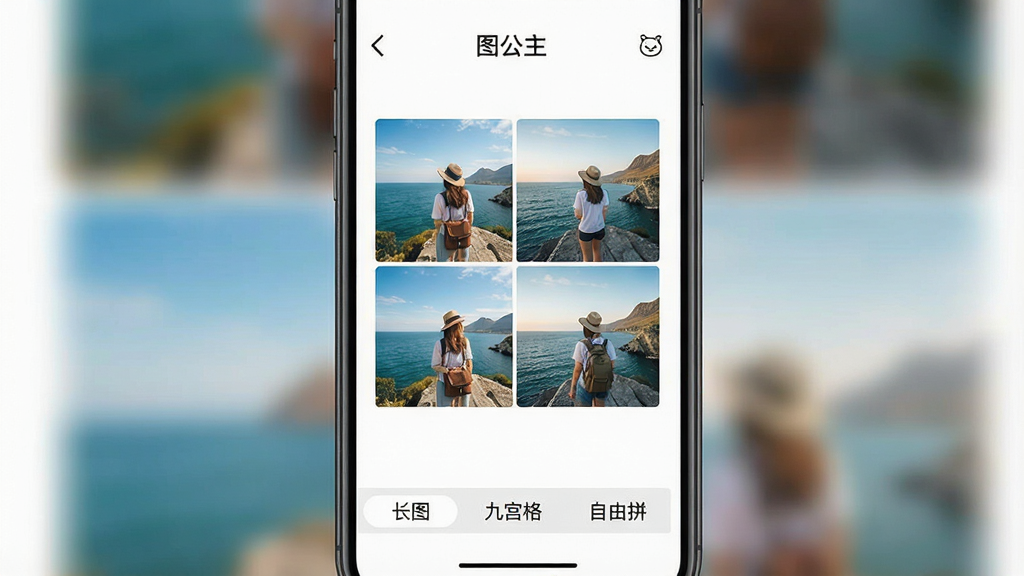 һ���ֻ������ͼ��չʾ��ͼ������App��ƴͼ����ҳ�棬��Ļ����������������Ƭƴ�ɵ�һ�����ָ񲼾֣��·��С���ͼ�������Ź��񡱡�������ƴ����ѡ����������ִ���ƽ�����ֱ�ǩ��ȷ�����ʸɾ��޶���Ԫ��